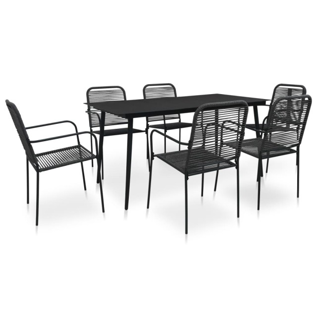 Ensemble à manger de jardin 7 pcs Corde en coton et acier Noir