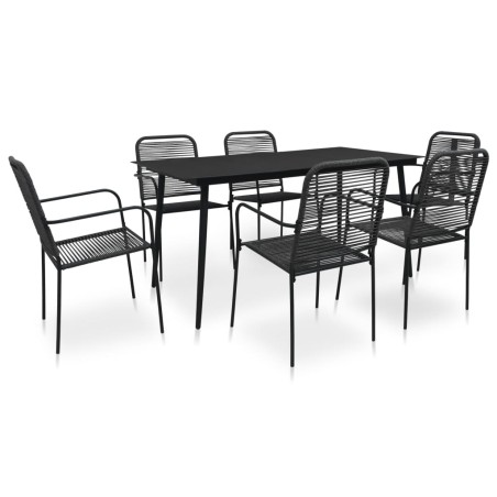 Ensemble à manger de jardin 7 pcs Corde en coton et acier Noir