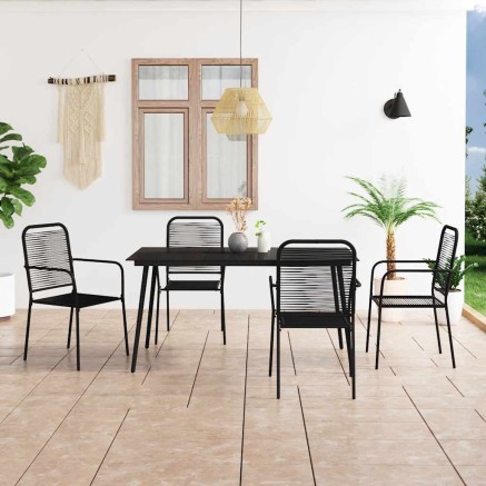 Ensemble à manger de jardin 5 pcs Corde en coton et acier Noir