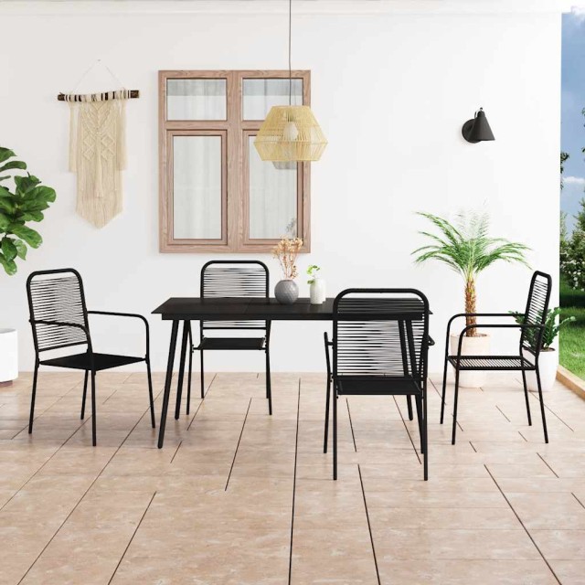 Ensemble à manger de jardin 5 pcs Corde en coton et acier Noir