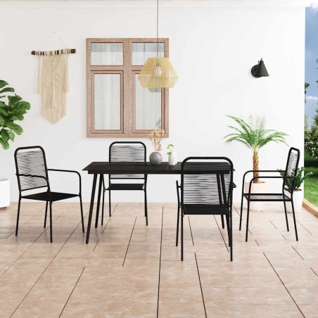 Ensemble à manger de jardin 5 pcs Corde en coton et acier Noir