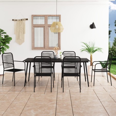 Ensemble à manger de jardin 7 pcs Corde en coton et acier Noir