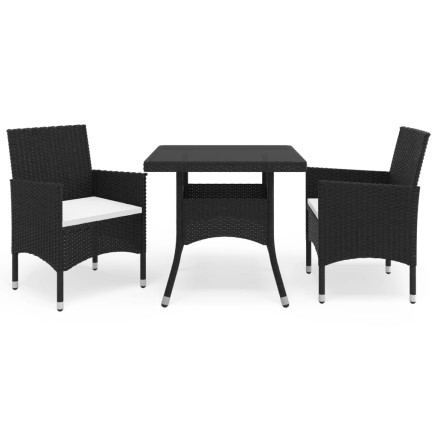 Ensemble à manger de jardin 3 pcs Noir Résine tressée et verre