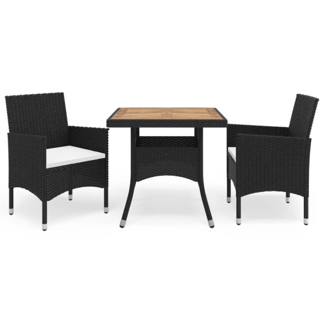 Ensemble à manger de jardin 3 pcs Noir Résine tressée et acacia