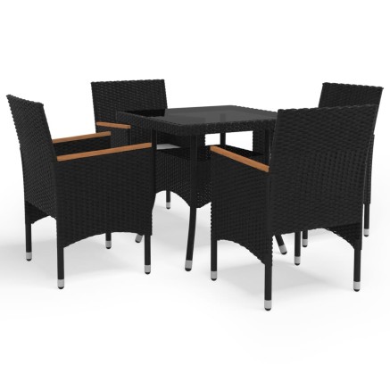 Ensemble à manger de jardin 5 pcs Noir Résine tressée et acacia