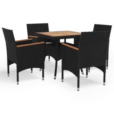Ensemble à manger de jardin 5 pcs Noir Résine tressée et acacia