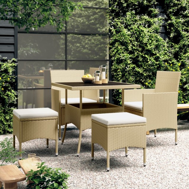 Ensemble à manger de jardin 5 pcs Résine tressée Beige