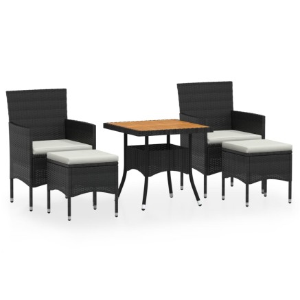Ensemble à manger de jardin 5 pcs Résine tressée et acacia Noir 2