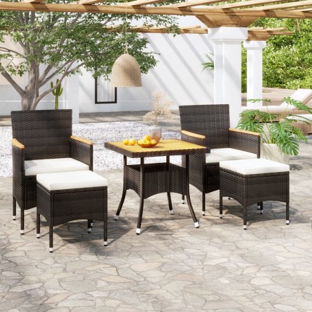 Ensemble à manger de jardin 5 pcs Résine tressée et acacia Noir