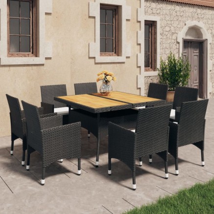 Ensemble à manger de jardin 9 pcs Résine tressée et acacia Noir