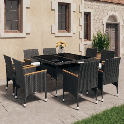 Ensemble à manger de jardin 9 pcs Résine tressée et acacia Noir