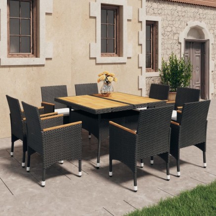 Ensemble à manger de jardin 9 pcs Résine tressée et acacia Noir