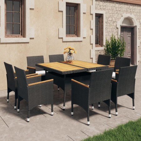 Ensemble à manger de jardin 9 pcs Résine tressée et acacia Noir