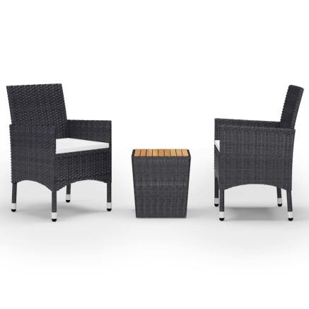 Ensemble de bistro 3 pcs Résine tressée et bois d'acacia Noir 2