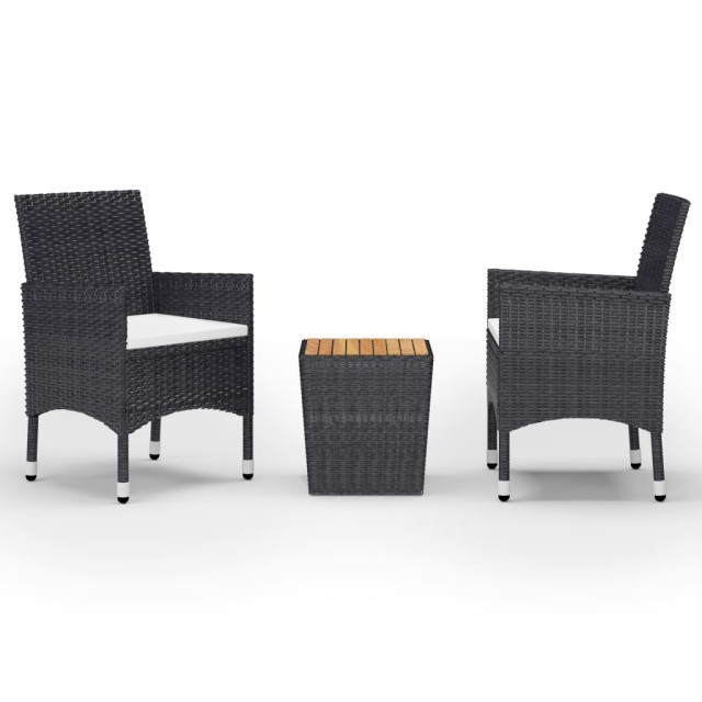 Ensemble de bistro 3 pcs Résine tressée et bois d'acacia Noir