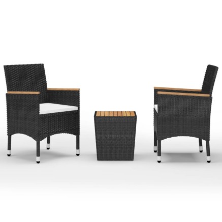 Ensemble de bistro 3 pcs Résine tressée et bois d'acacia Noir 2