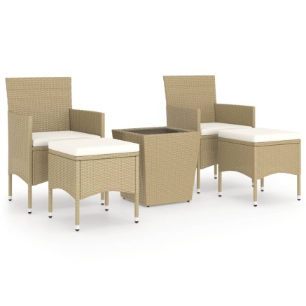 Ensemble de bistro 5 pcs Résine tressée et verre trempé Beige 2