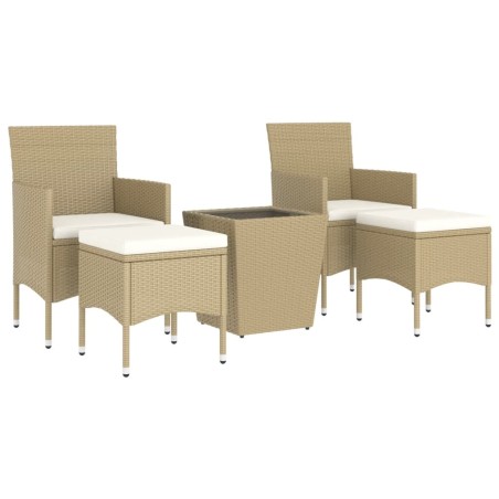 Ensemble de bistro 5 pcs Résine tressée et verre trempé Beige