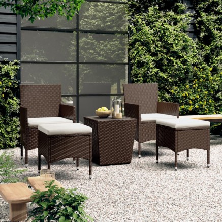 Ensemble de bistro de jardin 5 pcs poly rotin et verre trempé