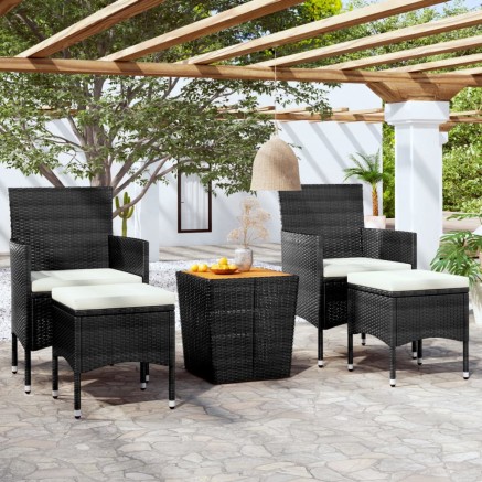 Ensemble de bistro de jardin 5pcs Résine tressée et acacia Noir