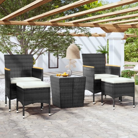 Ensemble de bistro de jardin 5 pcs poly rotin et verre trempé