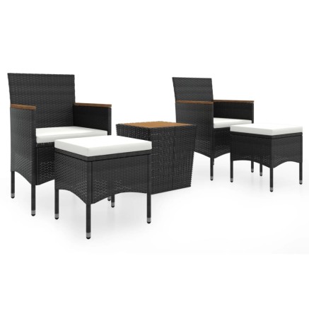 Ensemble de bistro de jardin 5pcs Résine tressée et acacia Noir 2