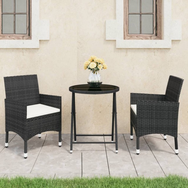 Ensemble de bistro de jardin 3 pcs poly rotin et verre trempé