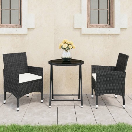 Ensemble de bistro de jardin 3 pcs poly rotin et verre trempé