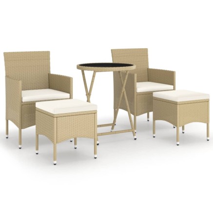 Ensemble de bistro 5 pcs Résine tressée et verre trempé Beige 2