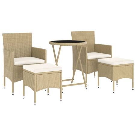 Ensemble de bistro 5 pcs Résine tressée et verre trempé Beige