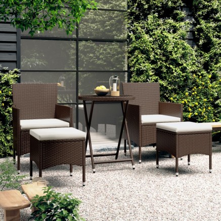 Ensemble de bistro de jardin 5 pcs poly rotin et verre trempé
