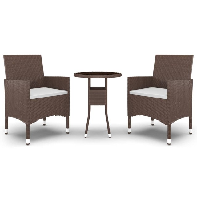 Ensemble à manger de jardin 3pcs Résine tressée Marron