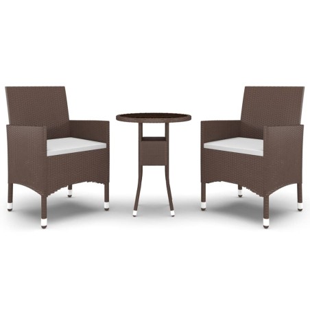 Ensemble à manger de jardin 3pcs Résine tressée Marron