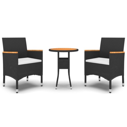Ensemble à manger de jardin 3 pcs Résine tressée Noir 2