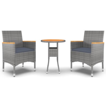 Ensemble à manger de jardin 3 pcs Résine tressée Gris 2