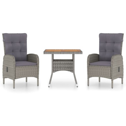 Ensemble à manger de jardin 3 pcs Résine tressée et acacia Gris 2