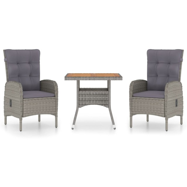 Ensemble à manger de jardin 3 pcs Résine tressée et acacia Gris