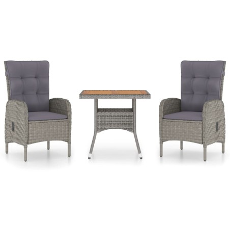 Ensemble à manger de jardin 3 pcs Résine tressée et acacia Gris