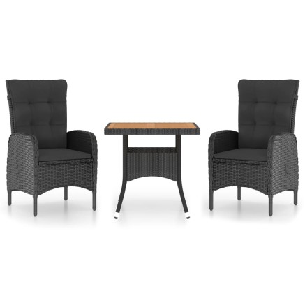 Ensemble à dîner de jardin 3 pcs Résine tressée et acacia Noir 2