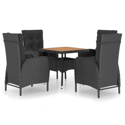 Ensemble à manger de jardin 5 pcs Résine tressée et acacia Noir 2