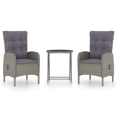 Ensemble de bistro de jardin 3 pcs Résine tressée et verre Gris