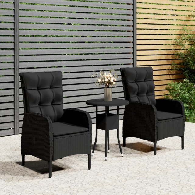 Ensemble de bistro de jardin 3 pcs Résine tressée Noir