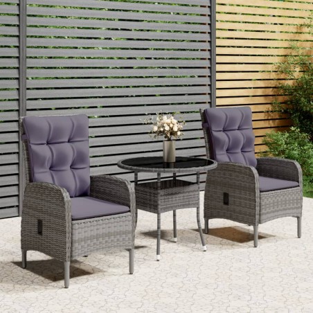Ensemble de bistro de jardin 3 pcs Résine tressée Gris