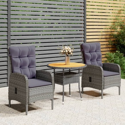 Ensemble de bistro de jardin 3 pcs Résine tressée Gris