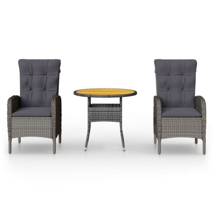 Ensemble de bistro de jardin 3 pcs Résine tressée Gris 2