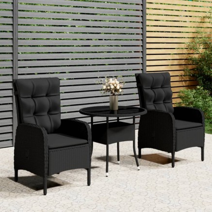 Ensemble de bistro de jardin 3 pcs Résine tressée Noir