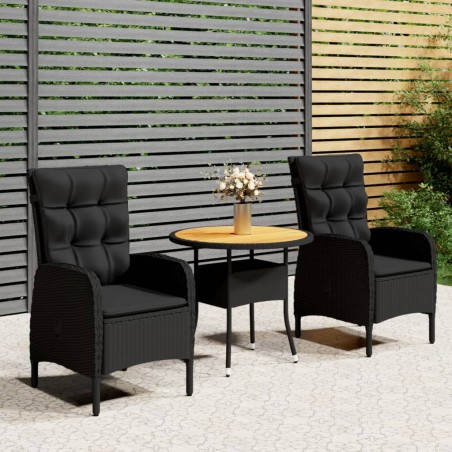 Ensemble de bistro de jardin 3 pcs Résine tressée Noir
