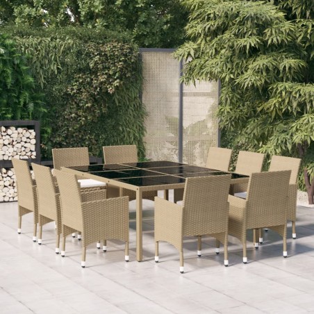 Ensemble à manger de jardin 11pcs Résine tressée Beige