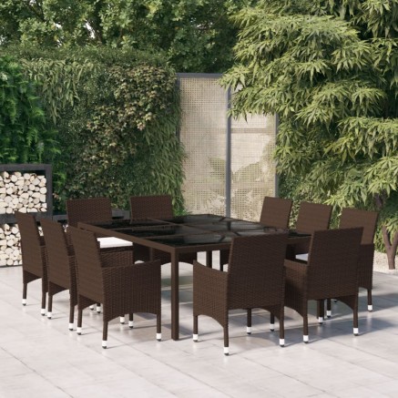 Ensemble à Manger de jardin 11pcs poly rotin bois solide brun