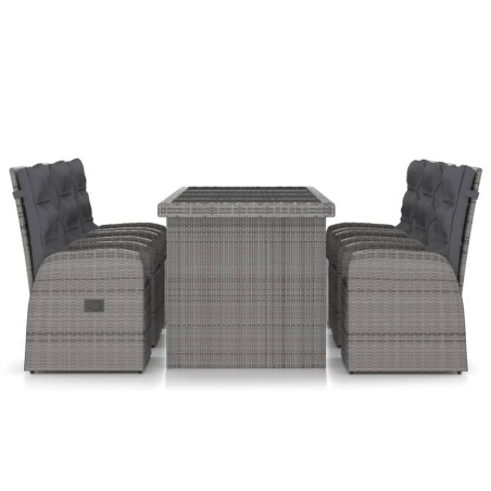 Salon de jardin 7 pcs avec coussins Résine tressée Gris